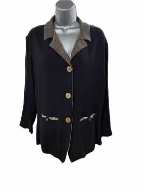 Vintage Women's K.D. Spring Blazer Jacket Size Small Black Beige Button Front